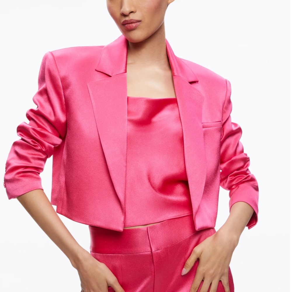 Alice + Olivia Shan Boxy Oversized Cropped Blazer in Candy